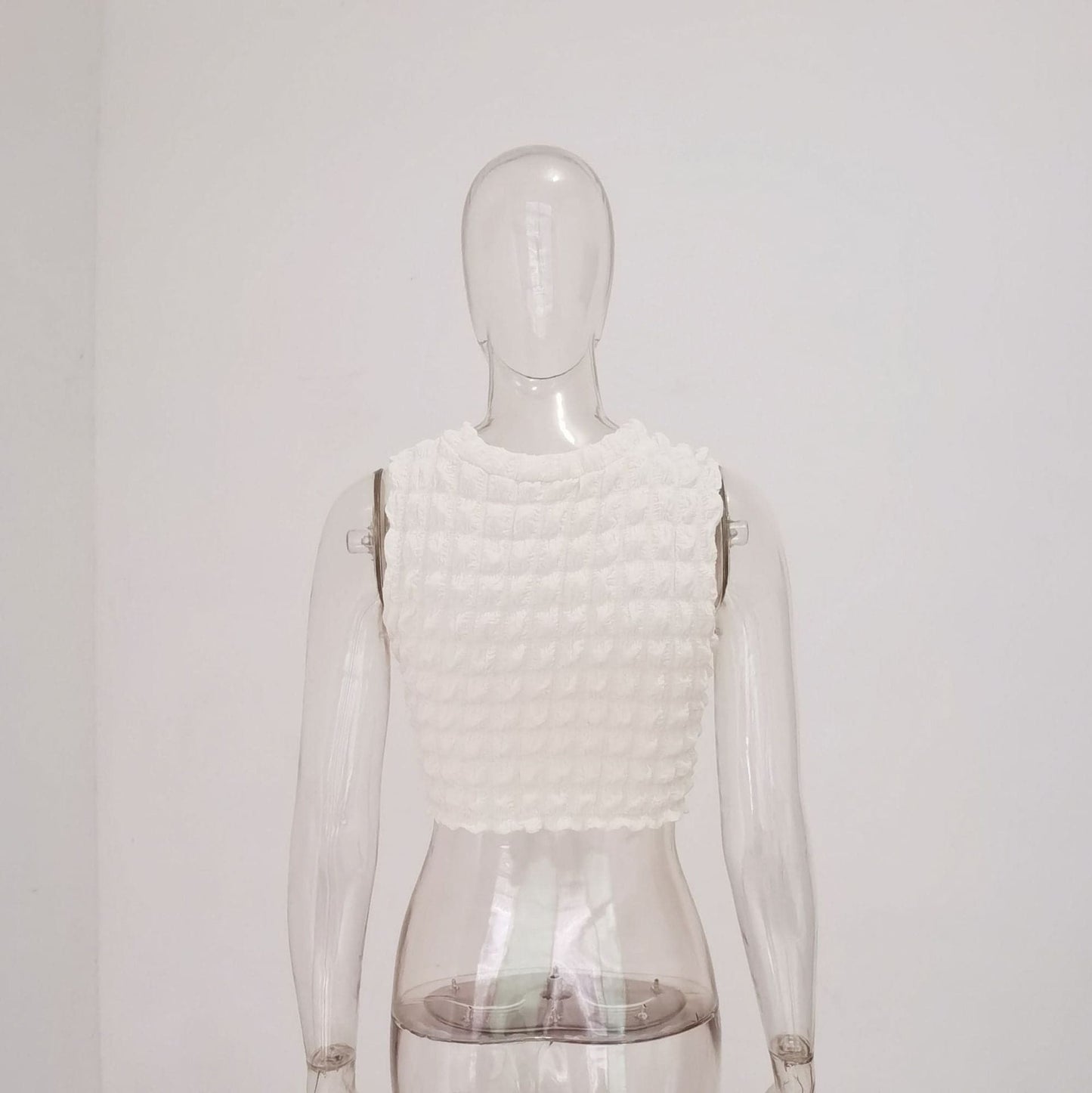 Waffle crewneck sleeveless solid crop top