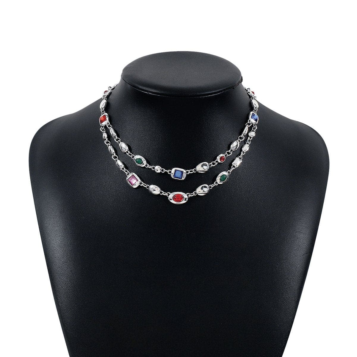 Multicolor rhinestone layered choker necklace