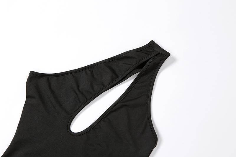 Solid One shoulder Hollow Out Bodysuit