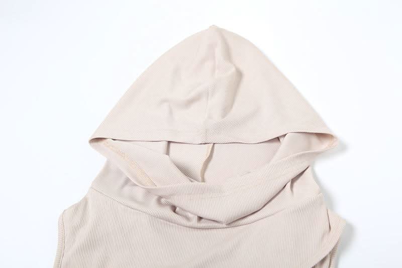 Hoodie sleeveless cross front hollow out bodysuit