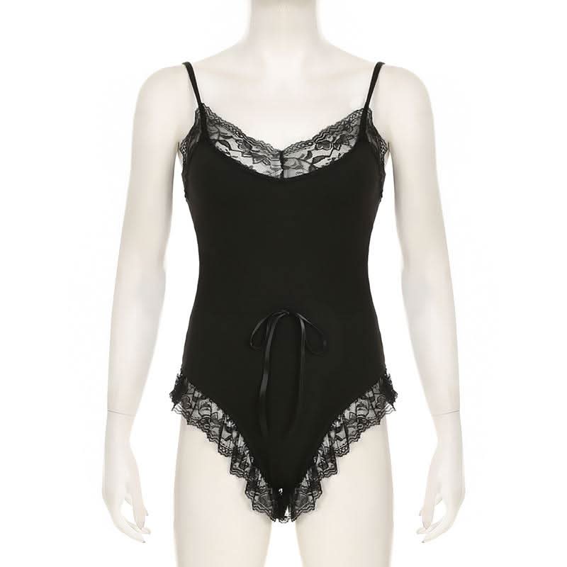 Lace hem bowknot cami bodysuit