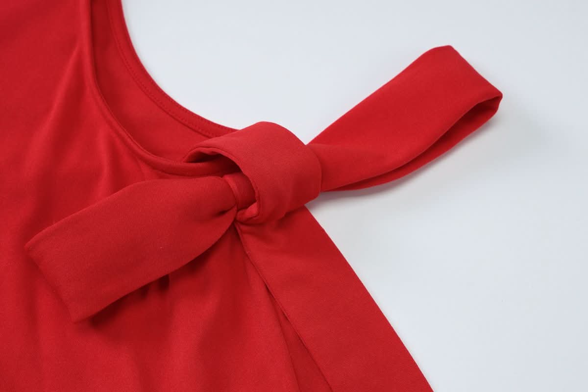 Crewneck sleeveless bowknot hollow out slit cut out maxi dress