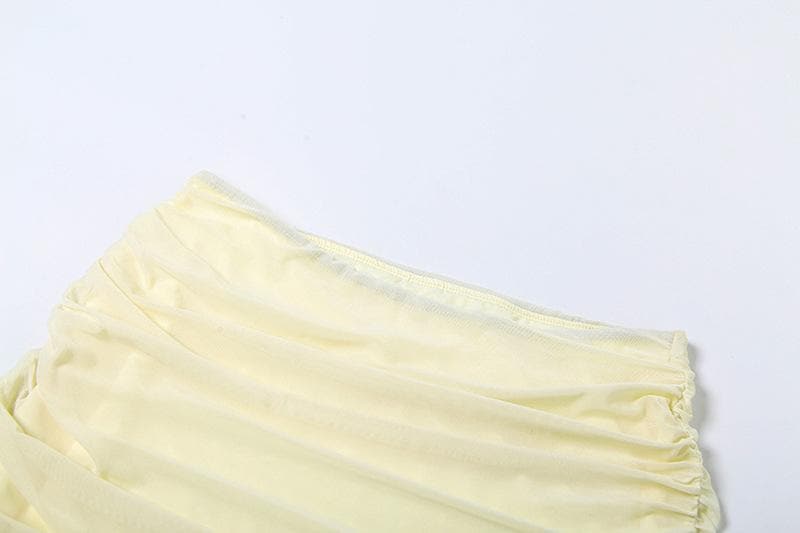 Halter ruched deep v neck high slit mesh maxi skirt set-final-sale