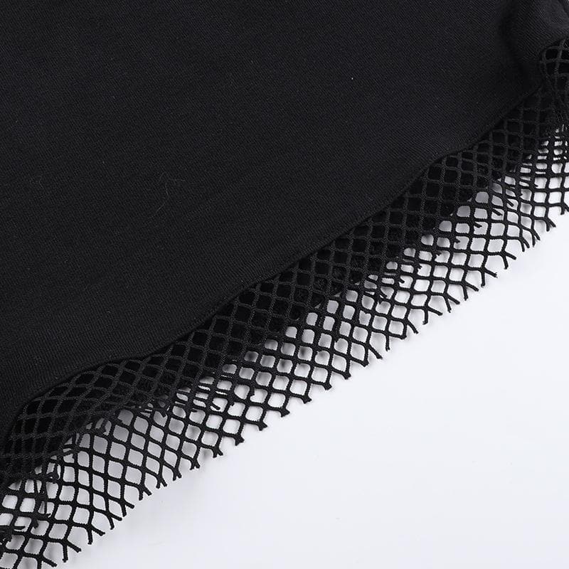 Long sleeve fishnet shrug cross applique 2 piece top