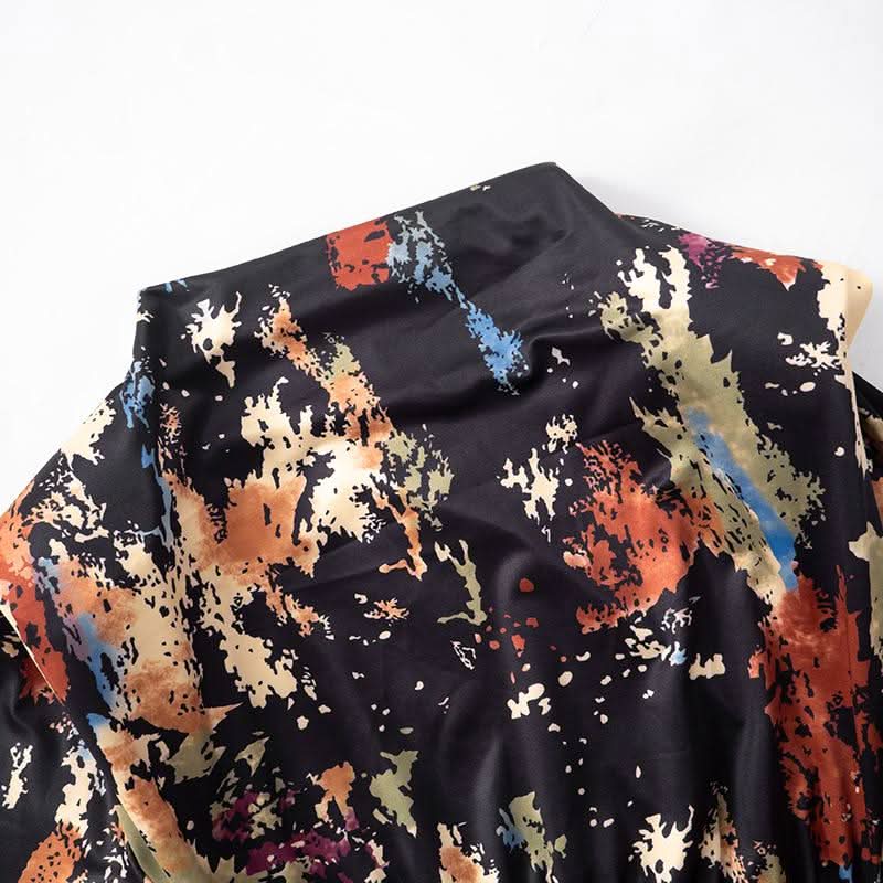 Long sleeve ruched tie dye print crewneck mini dress