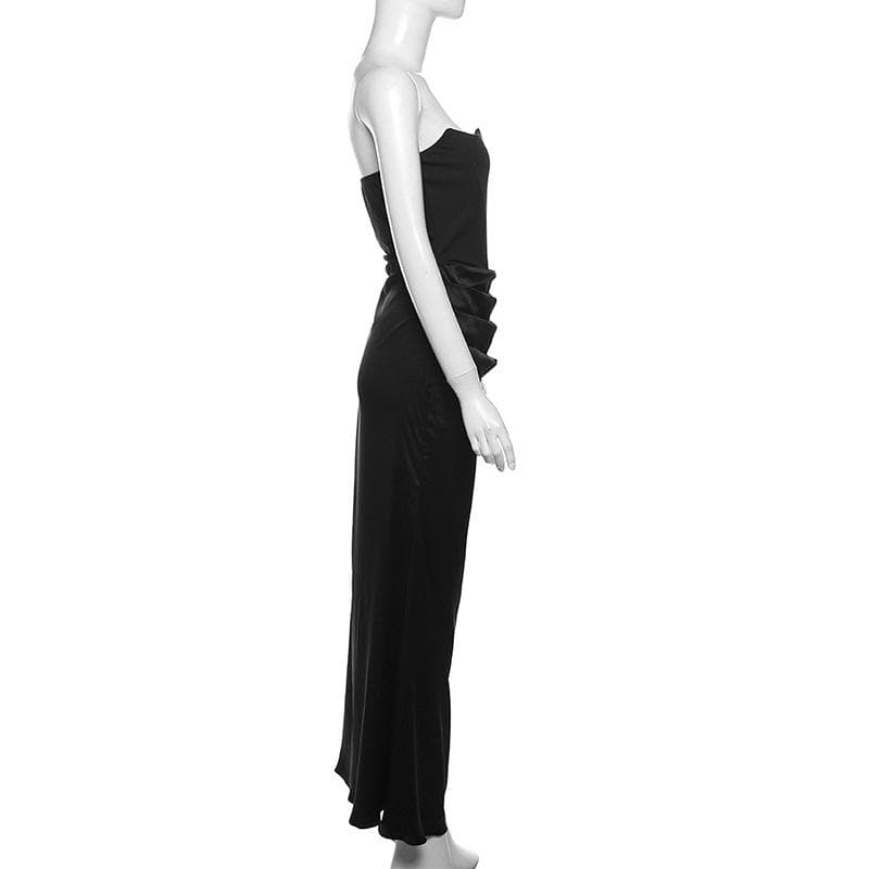 Strapless Corset Ruched Peaked Neckline Tube Maxi Dress