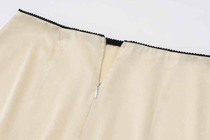 Ruffle knotted zip-up contrast cami maxi skirt set