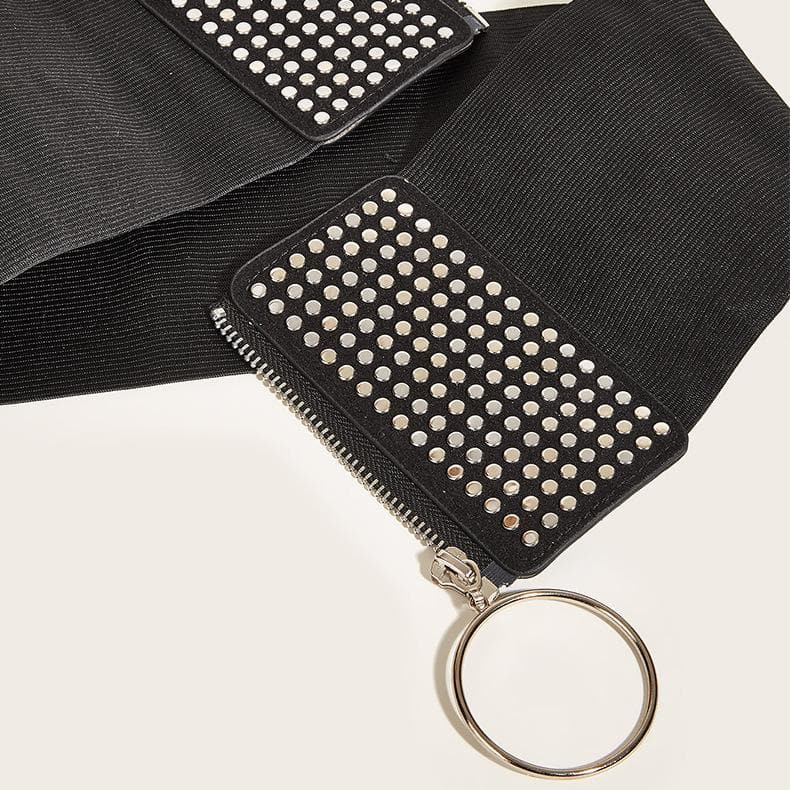O ring zip-up black patchwork corset