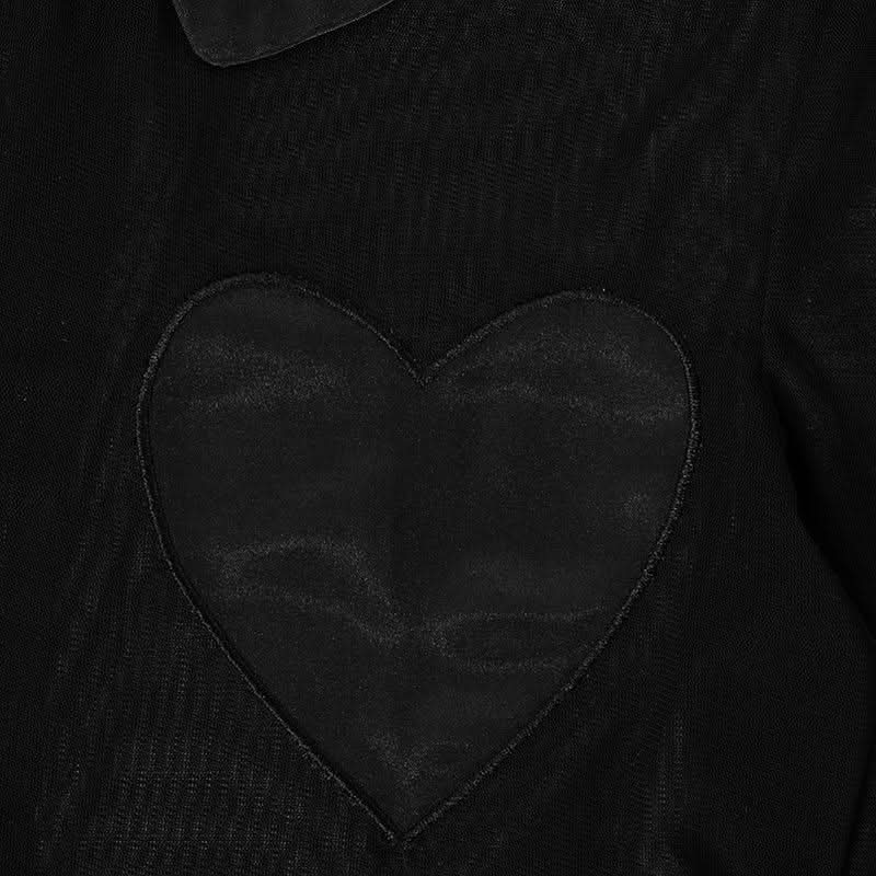 Turnover collar long sleeve sweetheart pattern mesh maxi dress