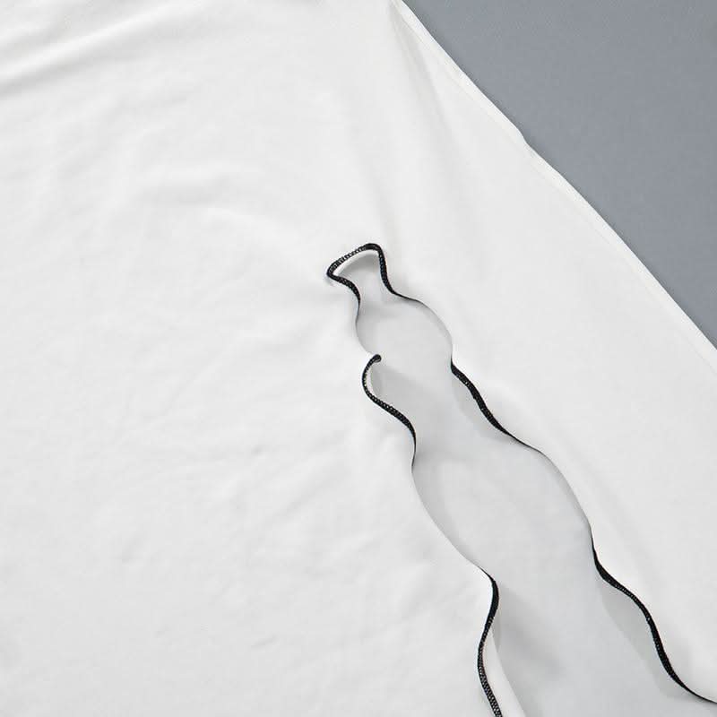 Long flared sleeve u neck slit ruffle maxi dress