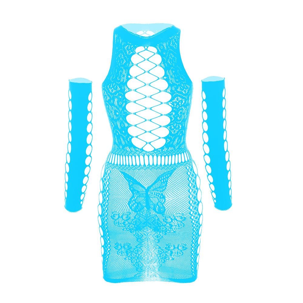 Gloves lace fishnet diamond pattern mini dress