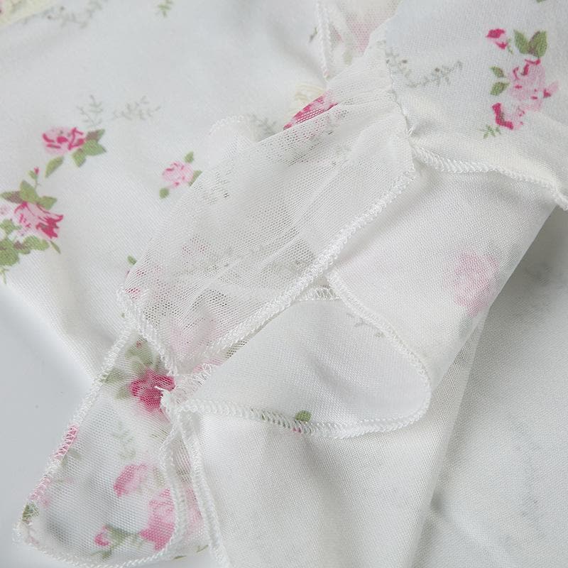 Lace hem bowknot ruched flower print cami top