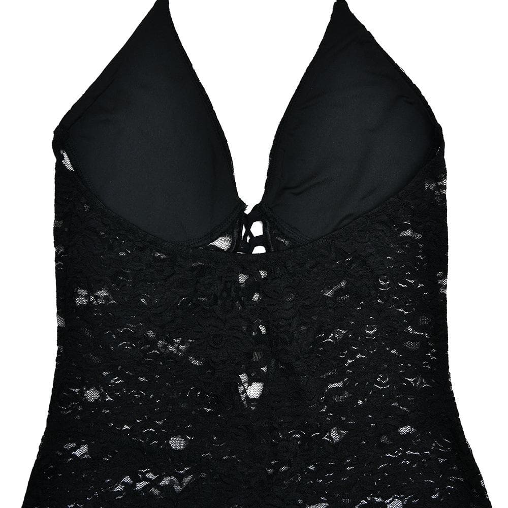 Halter lace lace up see through jumpsuit