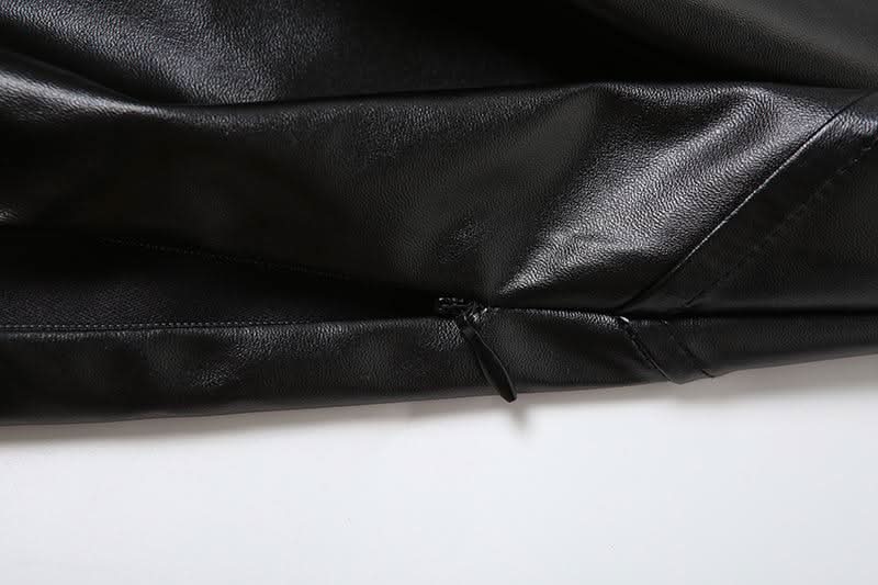 PU leather patchwork irregular midi skirt