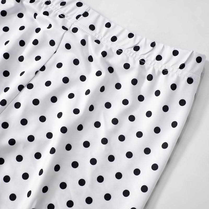 Long sleeve polka dot bowknot mesh crewneck pant set