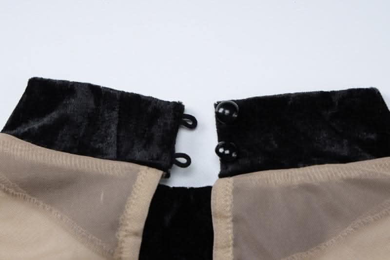 Long sleeve velvet high neck mesh patchwork button bodysuit-final-sale