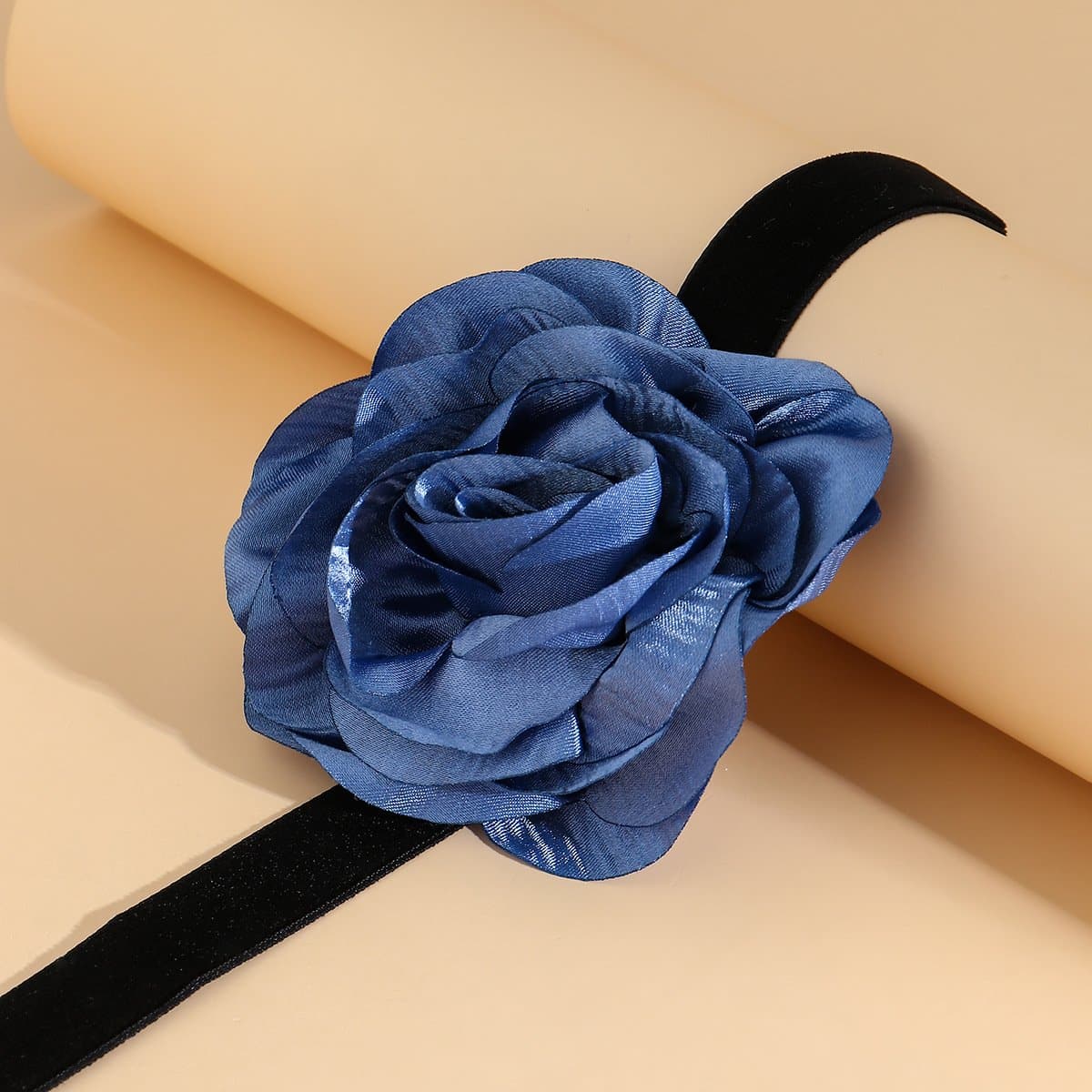 Flower applique self tie velvet choker necklace