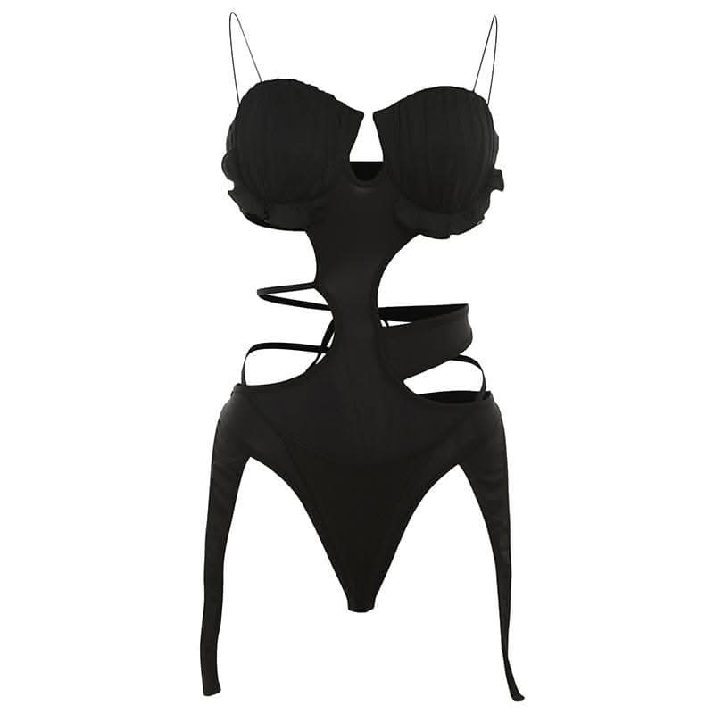 Ruffle self tie ruched cami bodysuit-final-sale