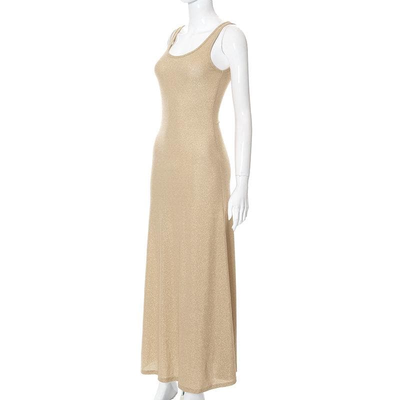 Textured Metallic Scoop Neck Sleeveless Maxi Dress