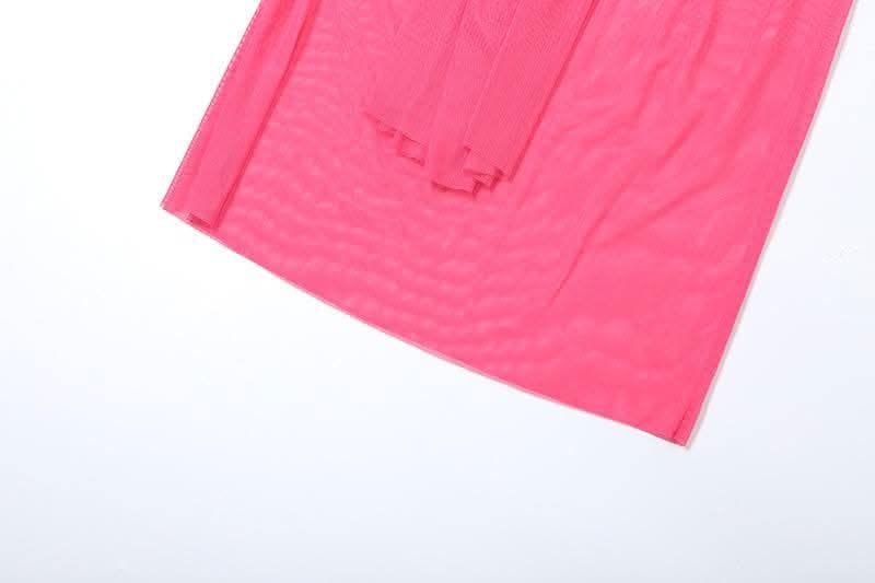 Mesh ruched hollow out see through tube cut out maxi dress-final-sale