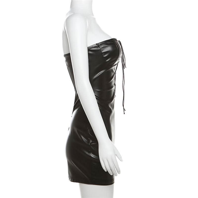 PU leather lace up backless mini dress