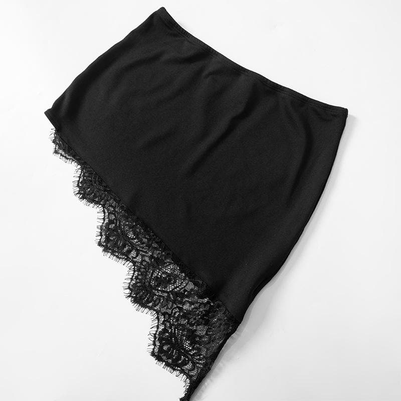 Lace hem backless irregular solid cami mini skirt set