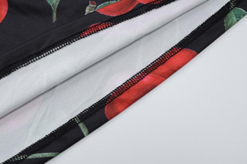 Fruit print lace hem knotted cami maxi dress