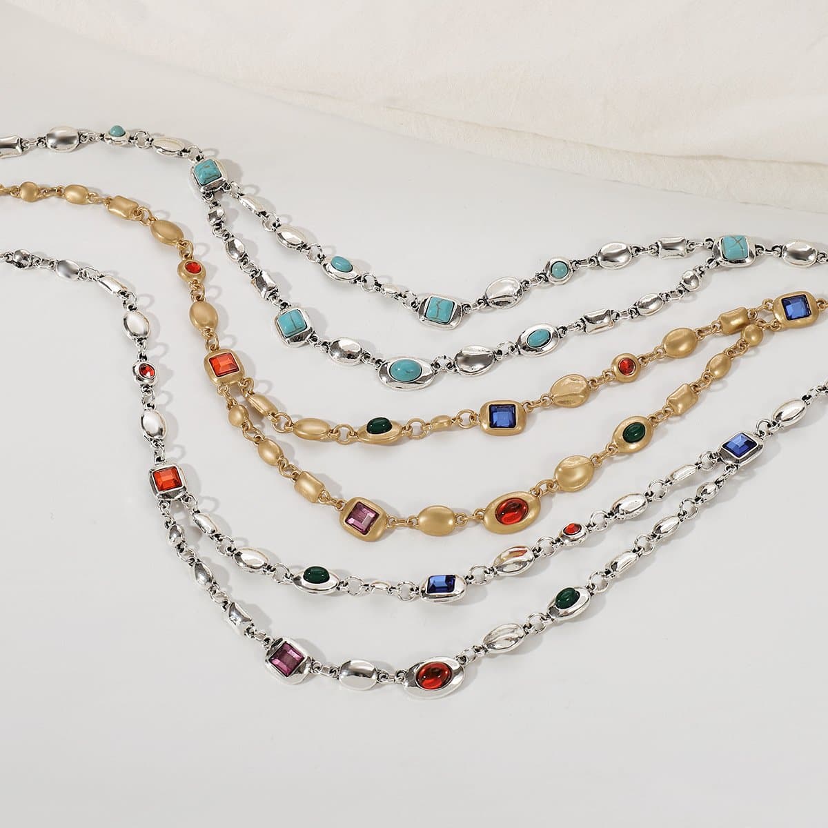 Multicolor rhinestone layered choker necklace