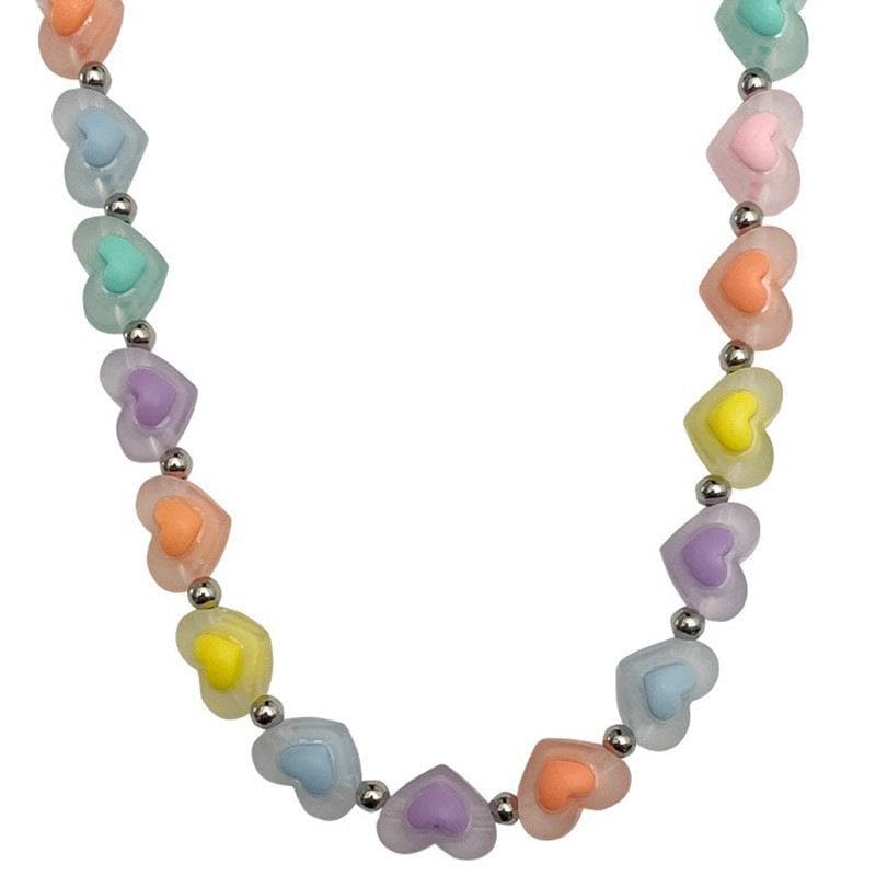 Multicolor heart beaded choker necklace