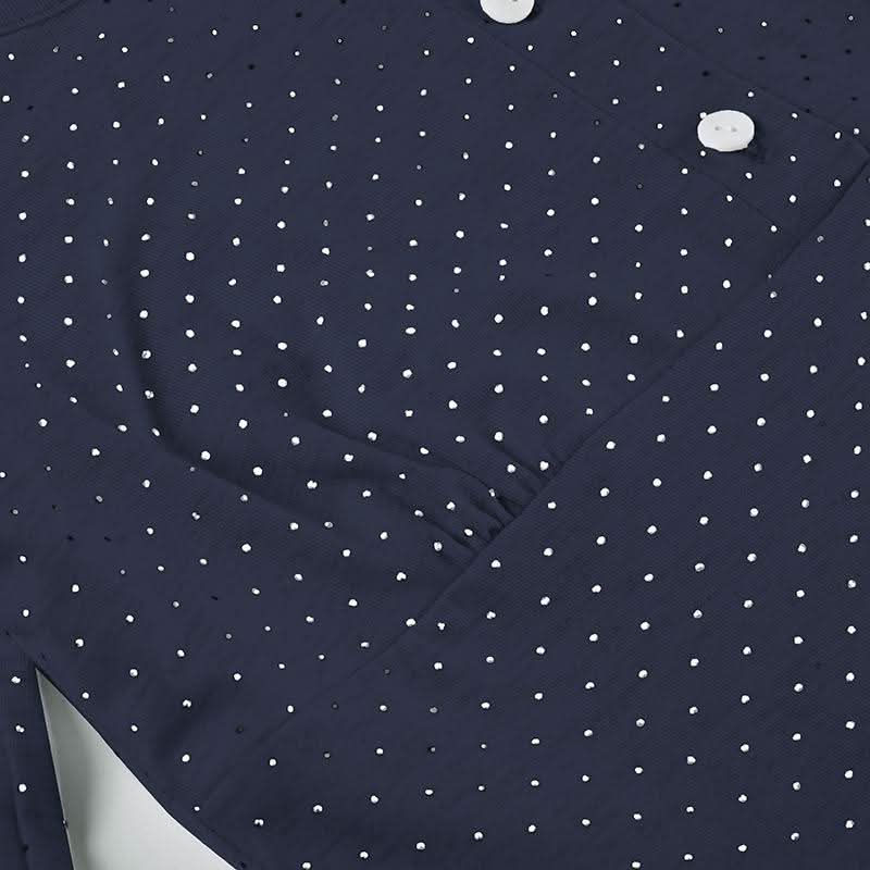 Polka dot long sleeve button lace hem patchwork top