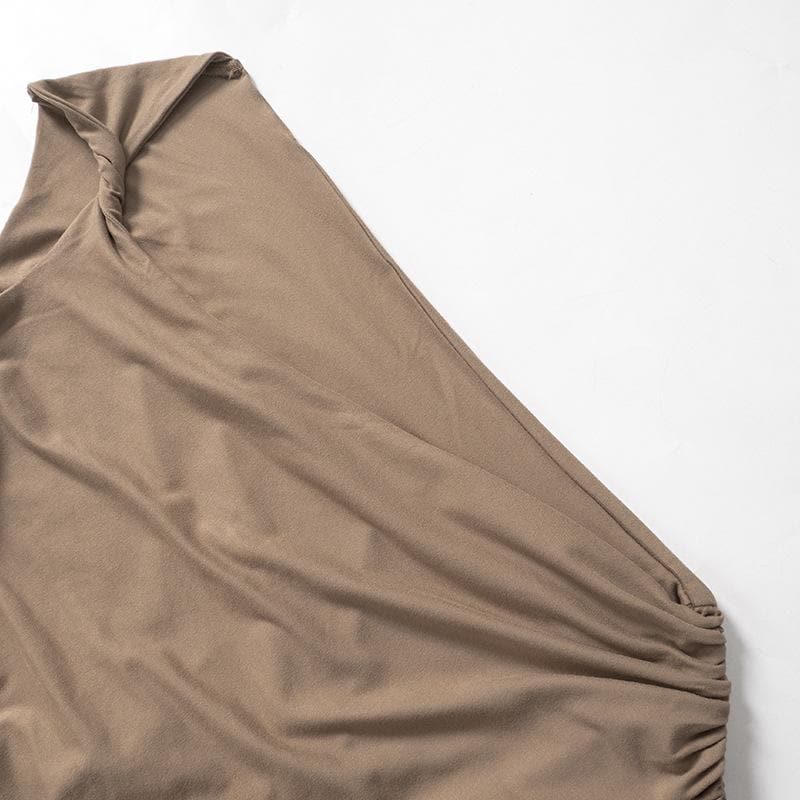 Short sleeve irregular ruched solid top