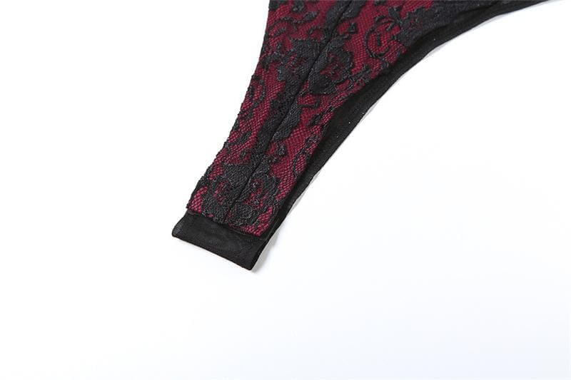 Patchwork v neck lace contrast bodysuit