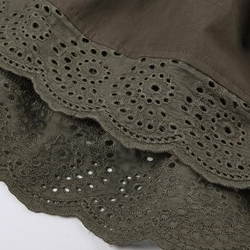 Drawstring solid lace hem smocked irregular midi skirt-final-sale