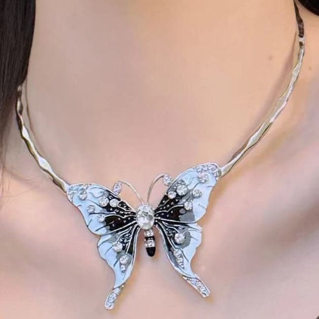 Butterfly rhinestone choker necklace