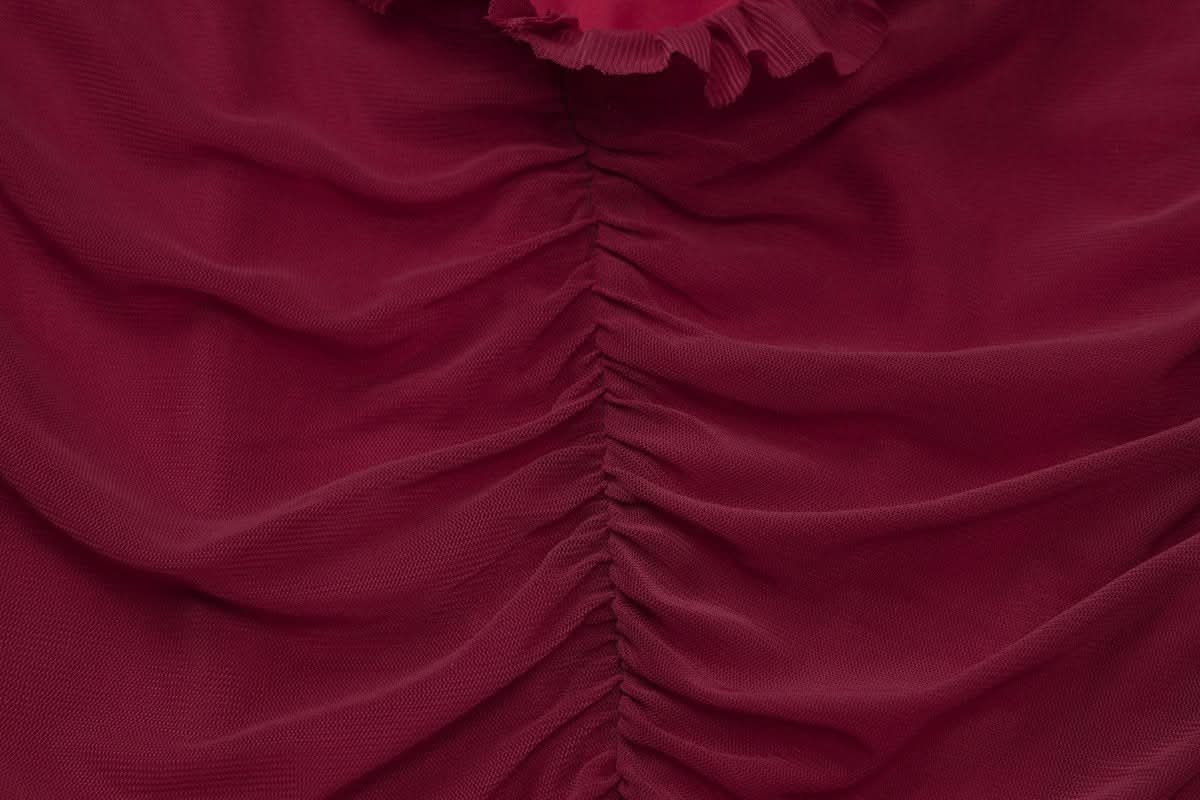 Hollow out mesh ruffle ruched cami cut out maxi dress