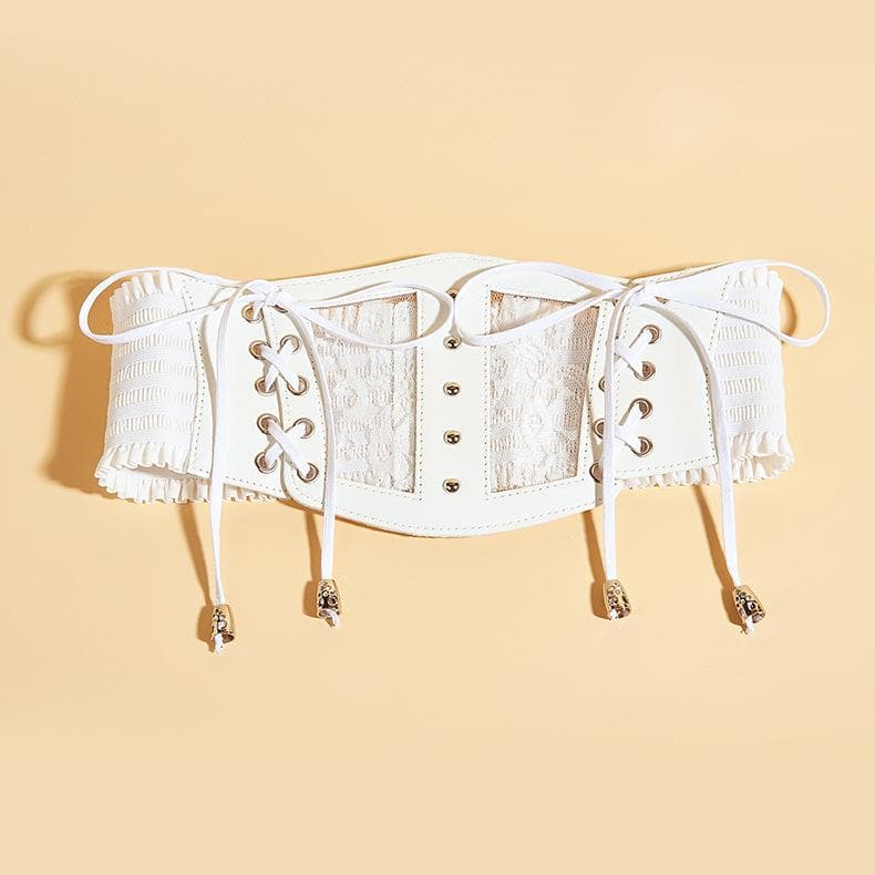 Lace up patchwork PU leather corset