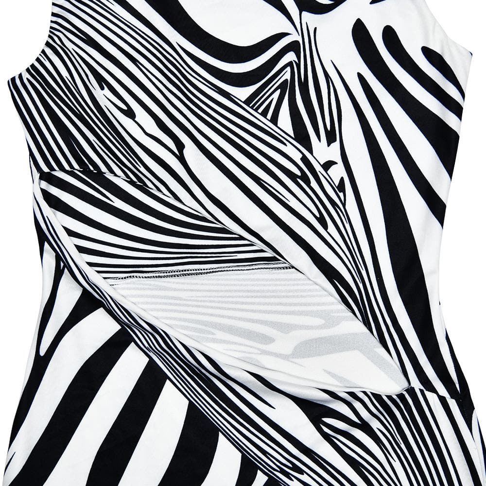 Zebra print hollow out high neck cut out maxi dress