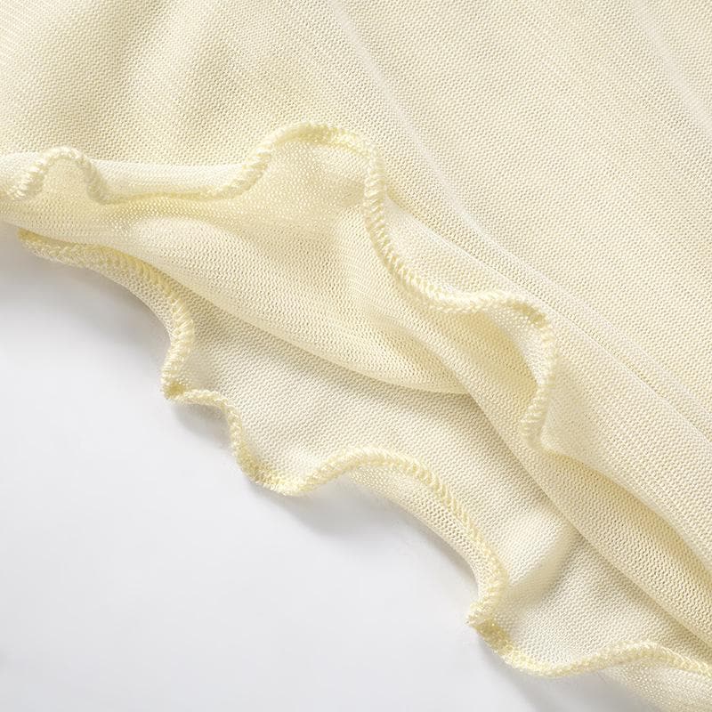 Sleeveless one shoulder ruched ruffle mesh top
