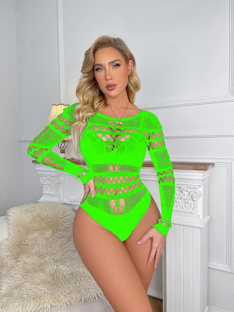 Long sleeve hollow out fishnet bodysuit