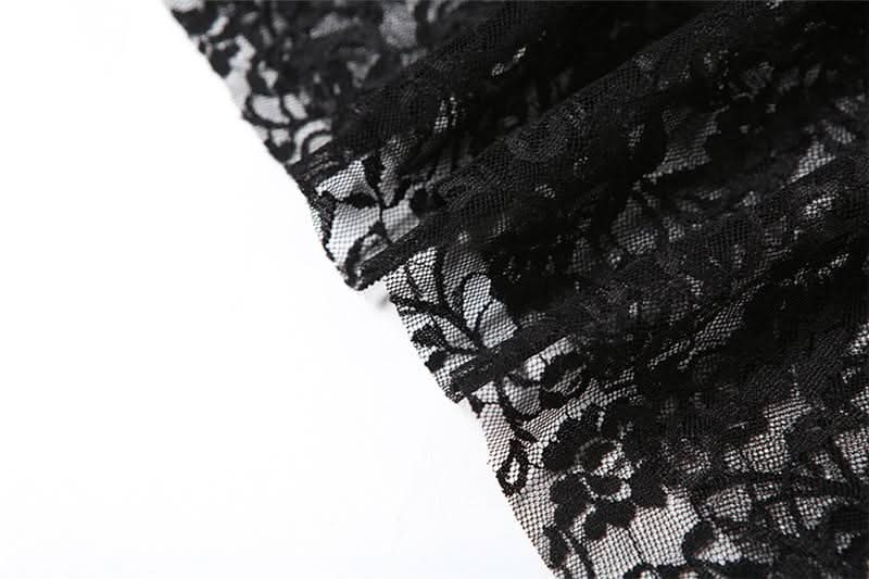 Lace mesh patchwork ruched ruffle midi skirt