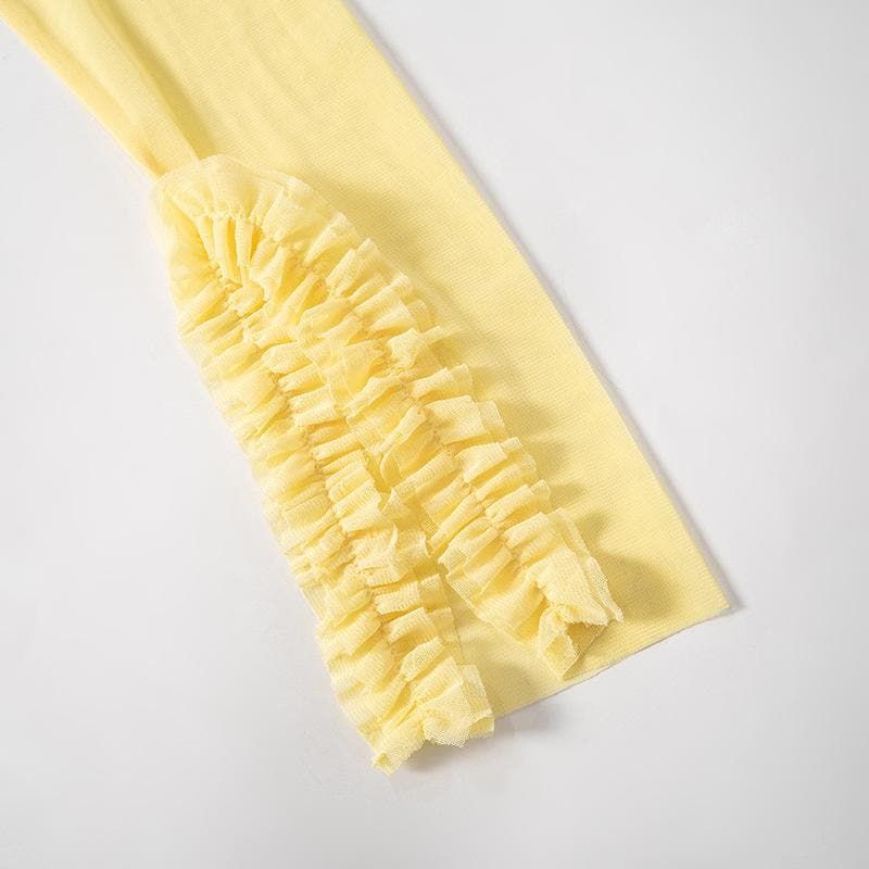 Long sleeve ruffle hollow out v neck sheer mesh cut out maxi dress