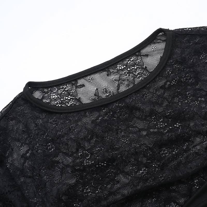 Crewneck long sleeve lace mini skirt set