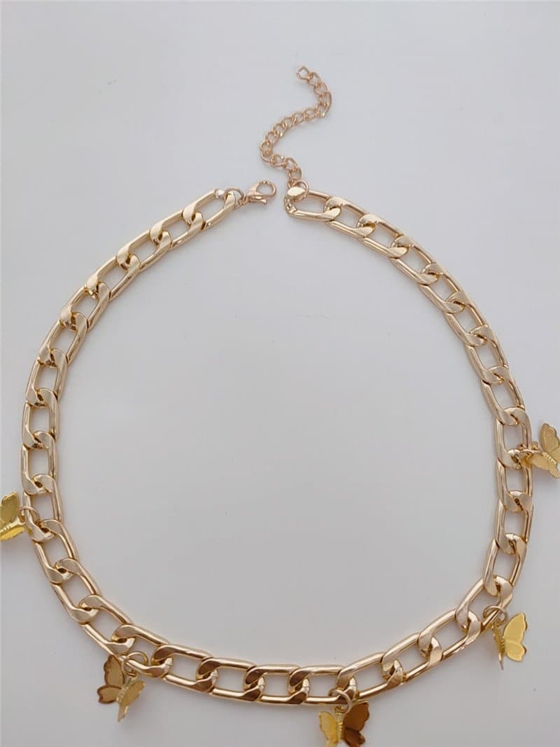 Butterfly pendant metal choker necklace