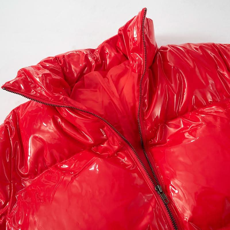 Long sleeve turnover collar zip-up PU leather top