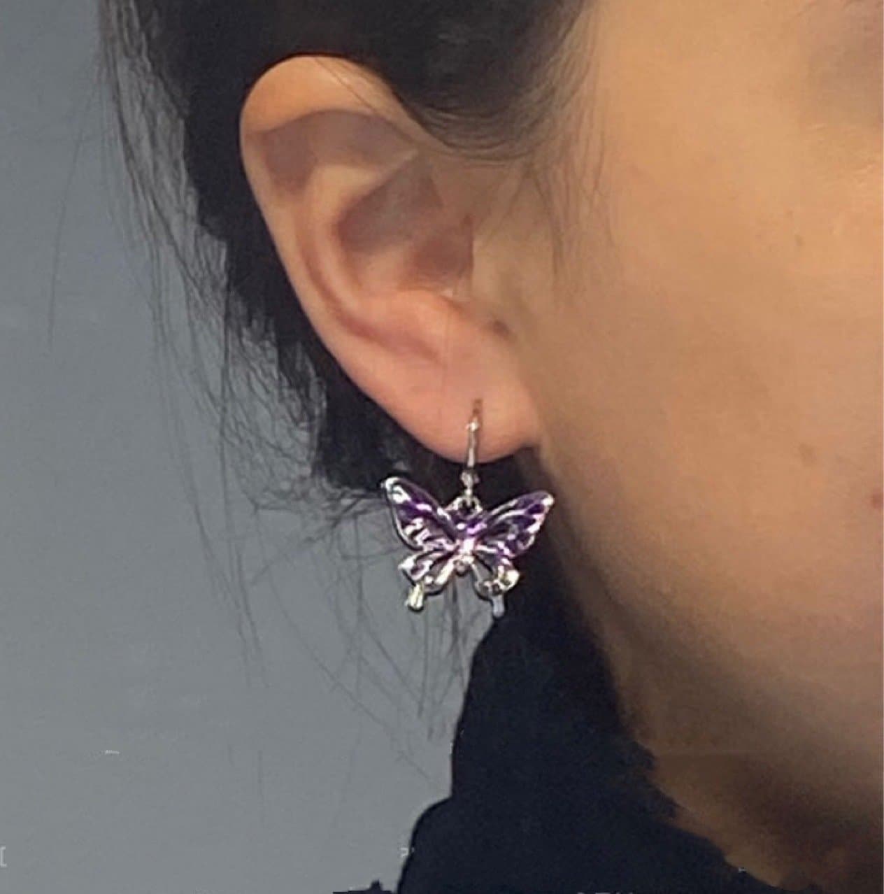 Butterfly pendant contrast drop earrings