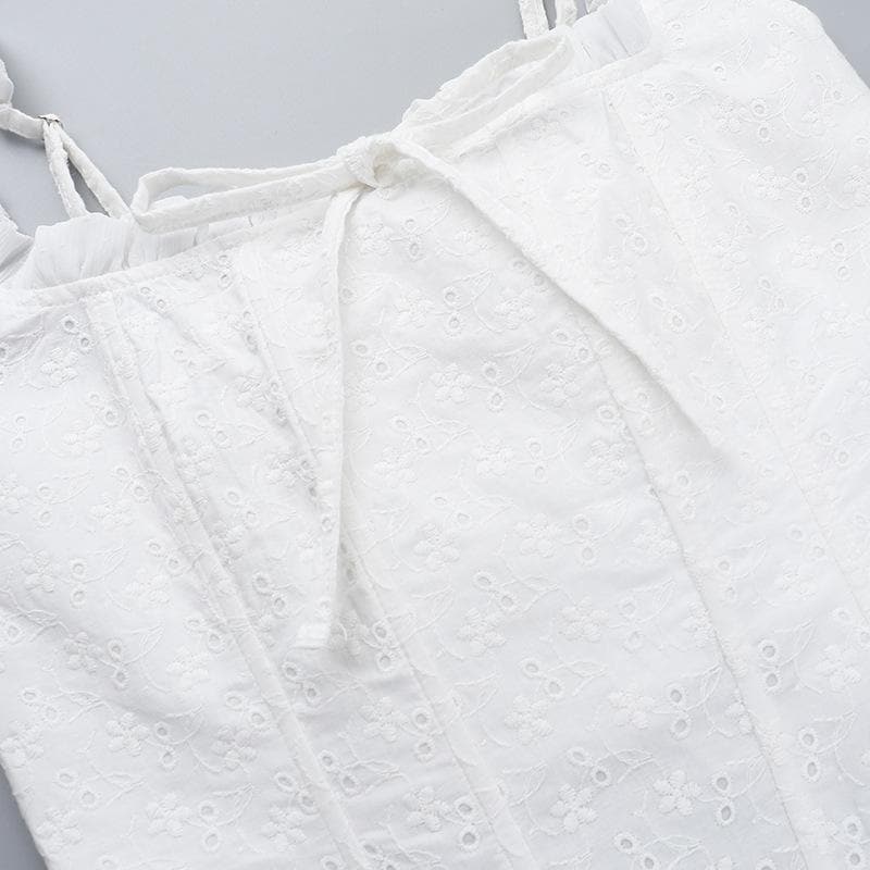Ruched smocked textured bustier ruffle top