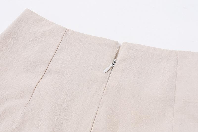 Bowknot ruched zip-up slit irregular contrast midi skirt