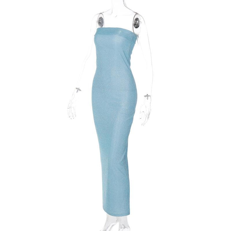 Strapless Metallic Shimmer Tube Bodycon Maxi Dress