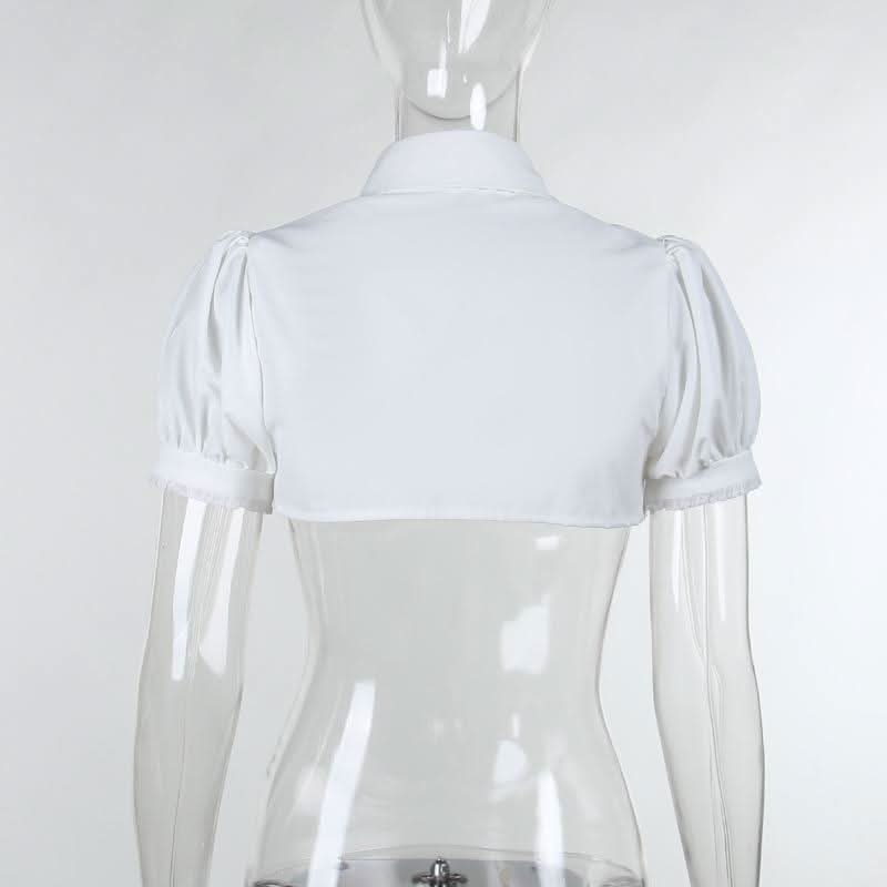 Puff sleeve solid button shrug top