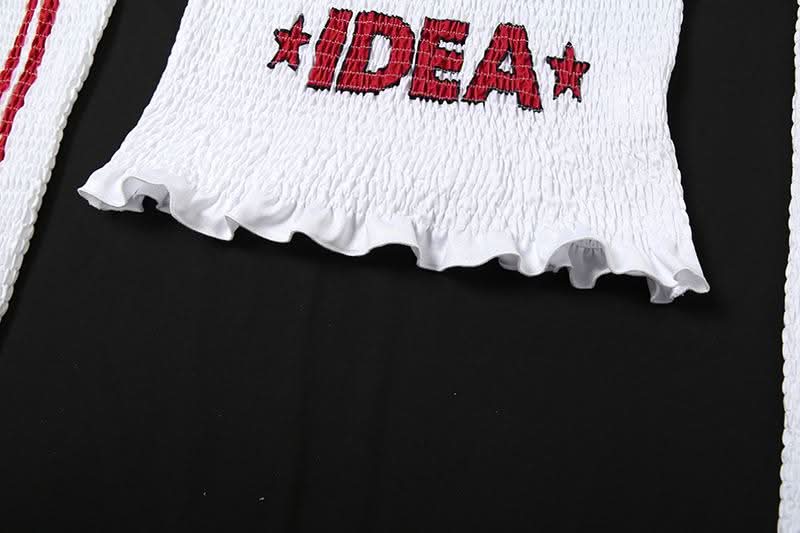 Halter gloves smocked ruffle letter print tube top